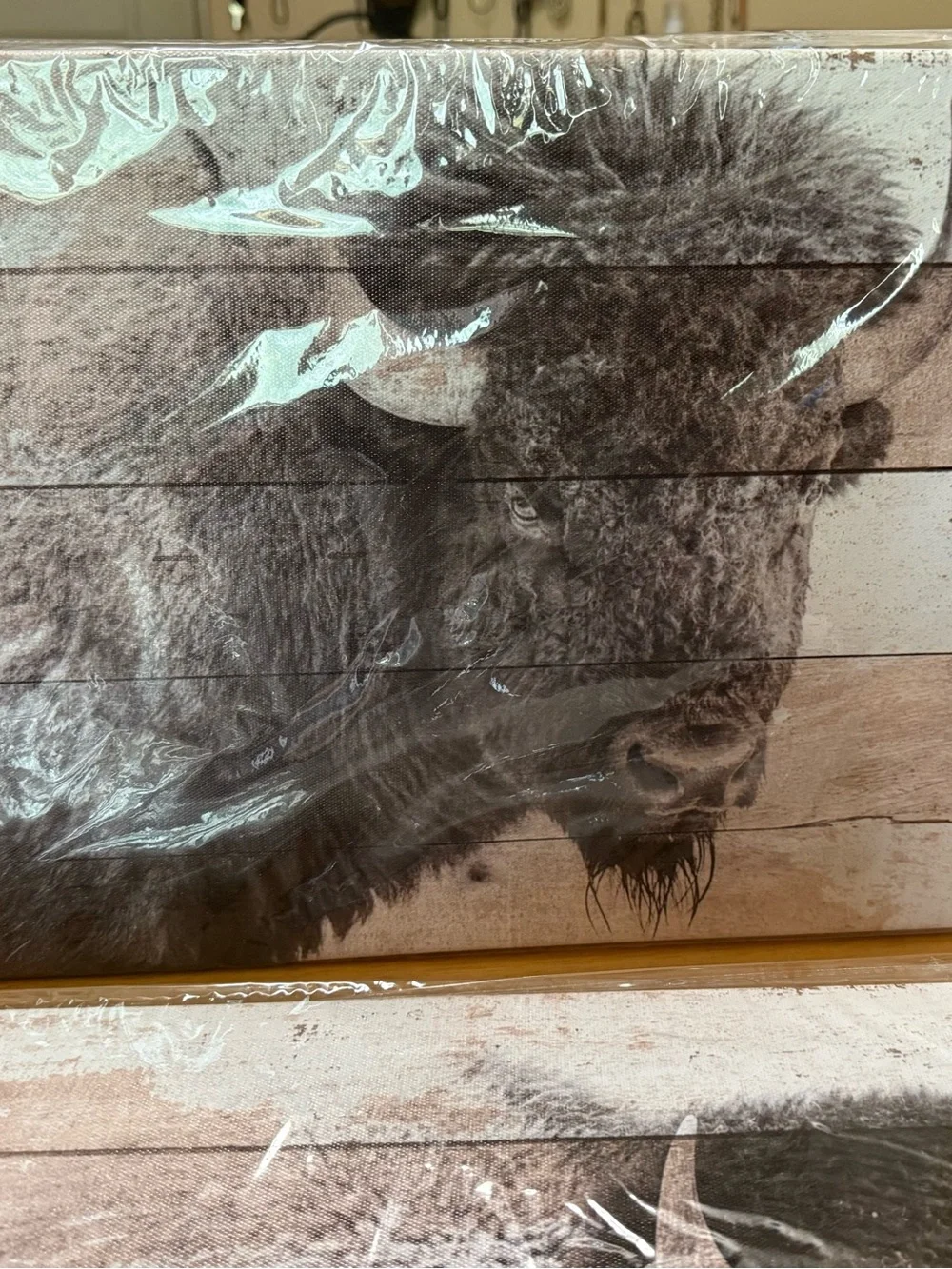 KLVOS 3 pcs Rustic Bison Wall Art - Neutral Tones
